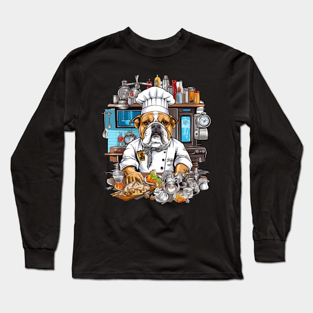 Accountant English Bulldog t-shirt design, a bulldog wearing a chef's hat and holding a kitchen timer Long Sleeve T-Shirt by teestore_24